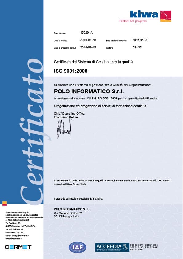 Polo Informatico consegue certificazione ISO 9001:2008